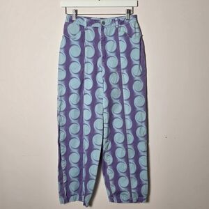 Hosbjerg Frida Swirl Wide Leg Jeans Retro Polka Dot Y2K High Rise Pants S